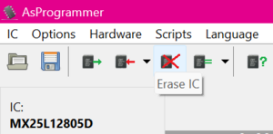 A screenshot of AsProgrammer. The "Erase IC" button is highlighted